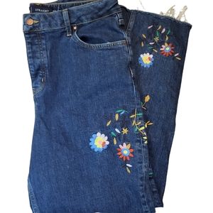 Boden Straight Raw Hem Embroidered Jeans size UK 16L US 12L